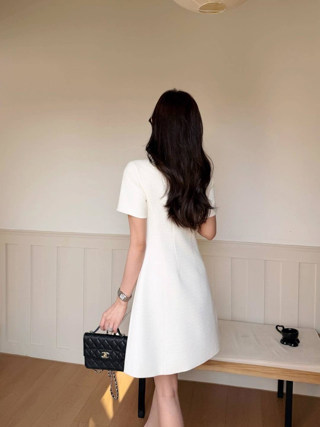 26ss Bow-decorated short-sleeved dress