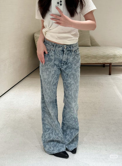 26ss Laser-studded chain denim jeans