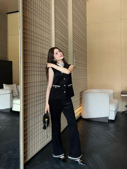 26ss Contrasting-tone trim flared pants