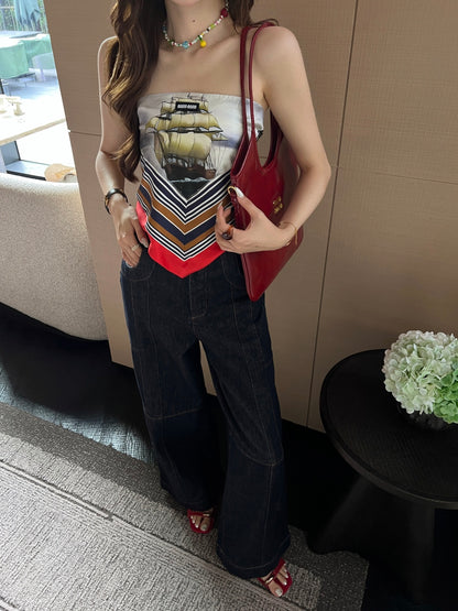 26ss Halter-neck printed strapless top