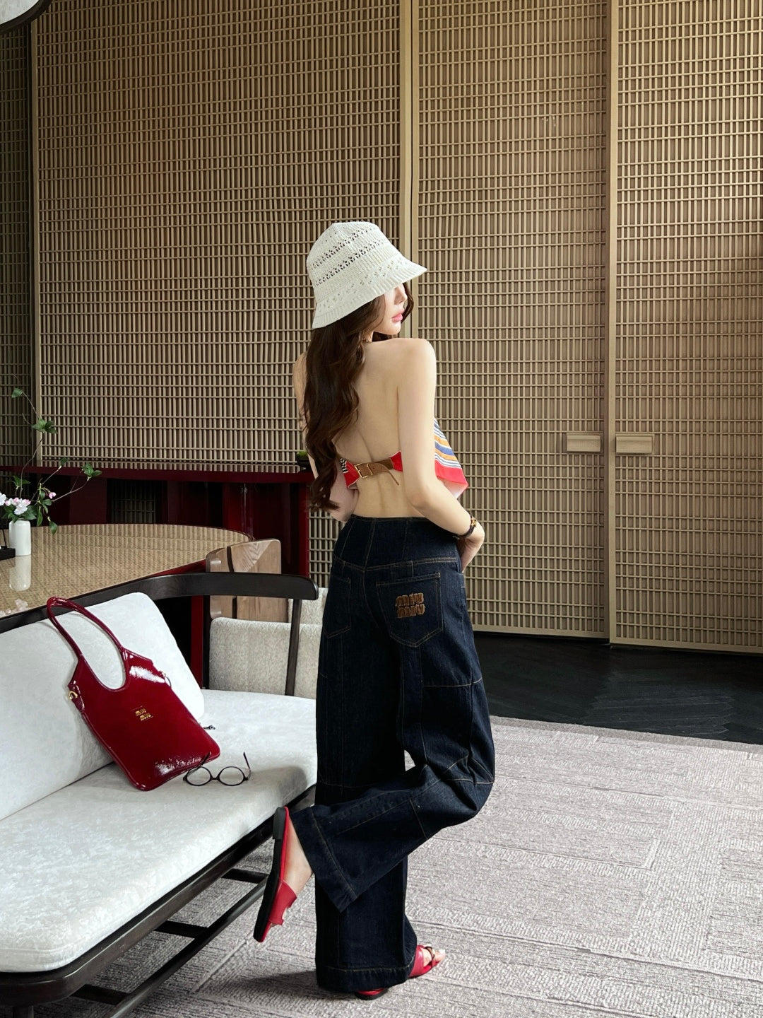 26ss Halter-neck printed strapless top