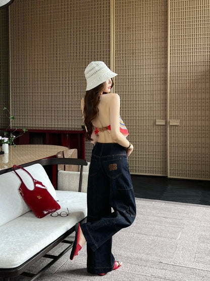 26ss Halter-neck printed strapless top