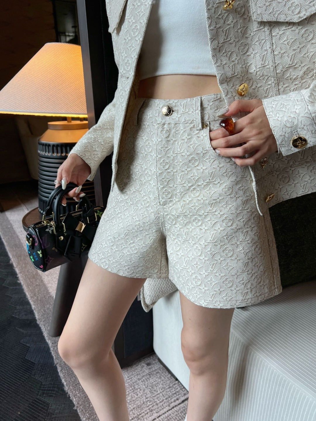 26ss Jacquard logo denim shorts