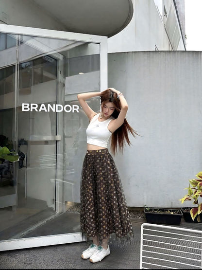 26ss Printed Mesh Midi Skirt