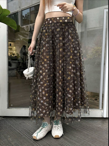 26ss Printed Mesh Midi Skirt