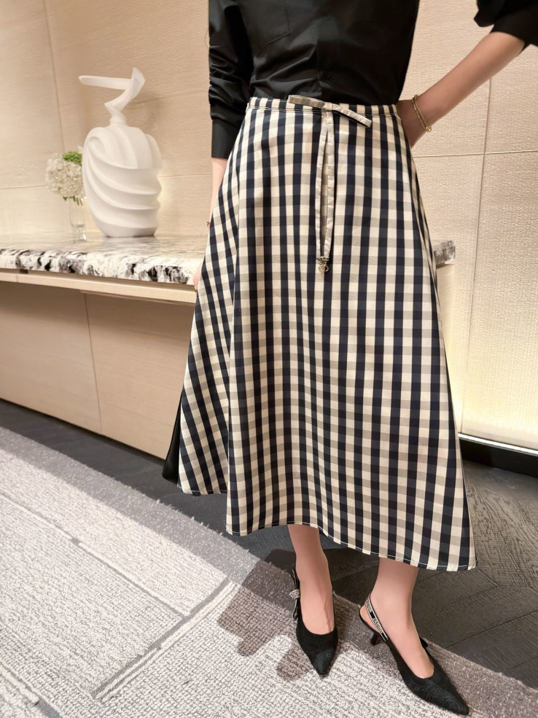 26ss Plaid A-line Midi Skirt