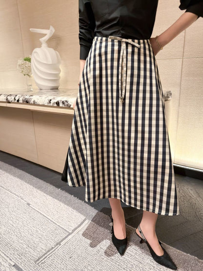 26ss Plaid A-line Midi Skirt
