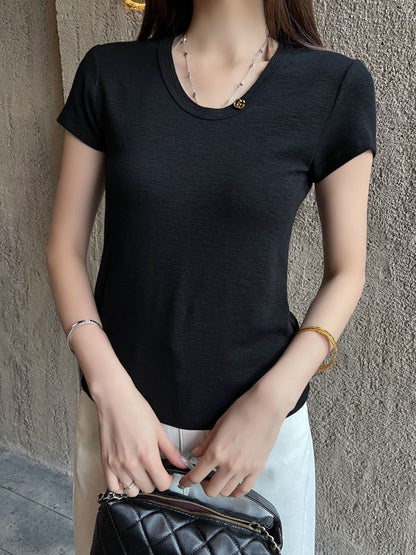 26ss Hardware-decorated U-neck T-shirt