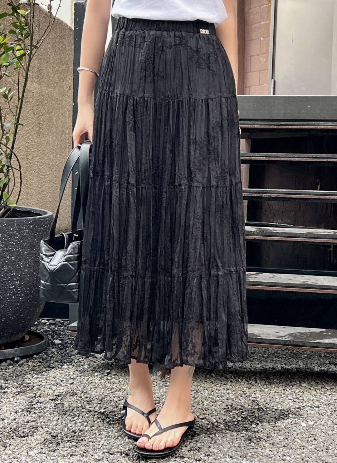 26ss Metal-embellished mesh maxi skirt