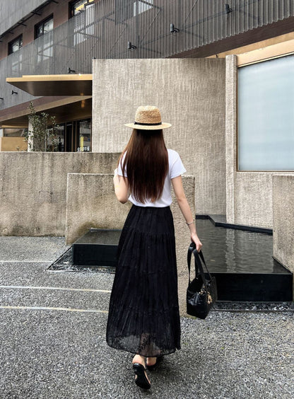 26ss Metal-embellished mesh maxi skirt