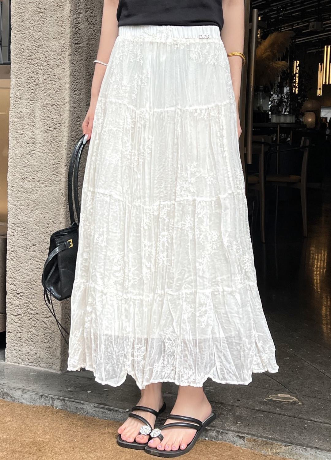 26ss Metal-embellished mesh maxi skirt
