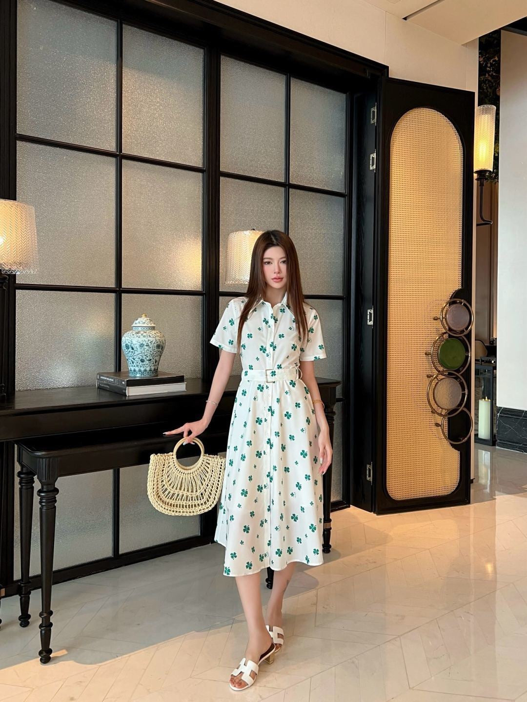 26ss Four-leaf clover maxi dress