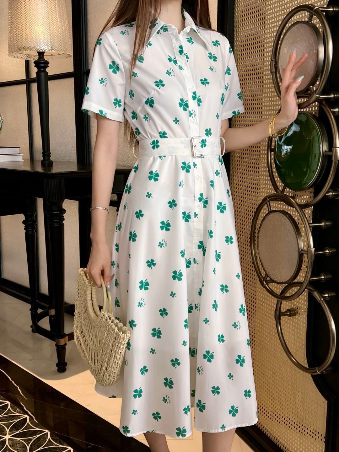 26ss Four-leaf clover maxi dress
