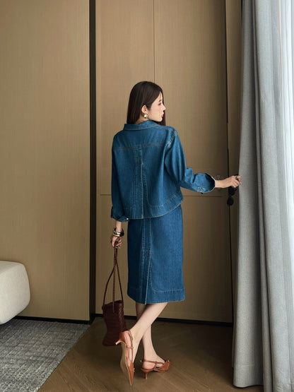 26ss Zippered Denim Midi Skirt