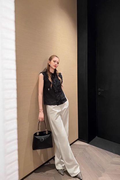 26ss Embroidered Ruffled Trim Vest