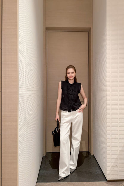 26ss Embroidered Ruffled Trim Vest