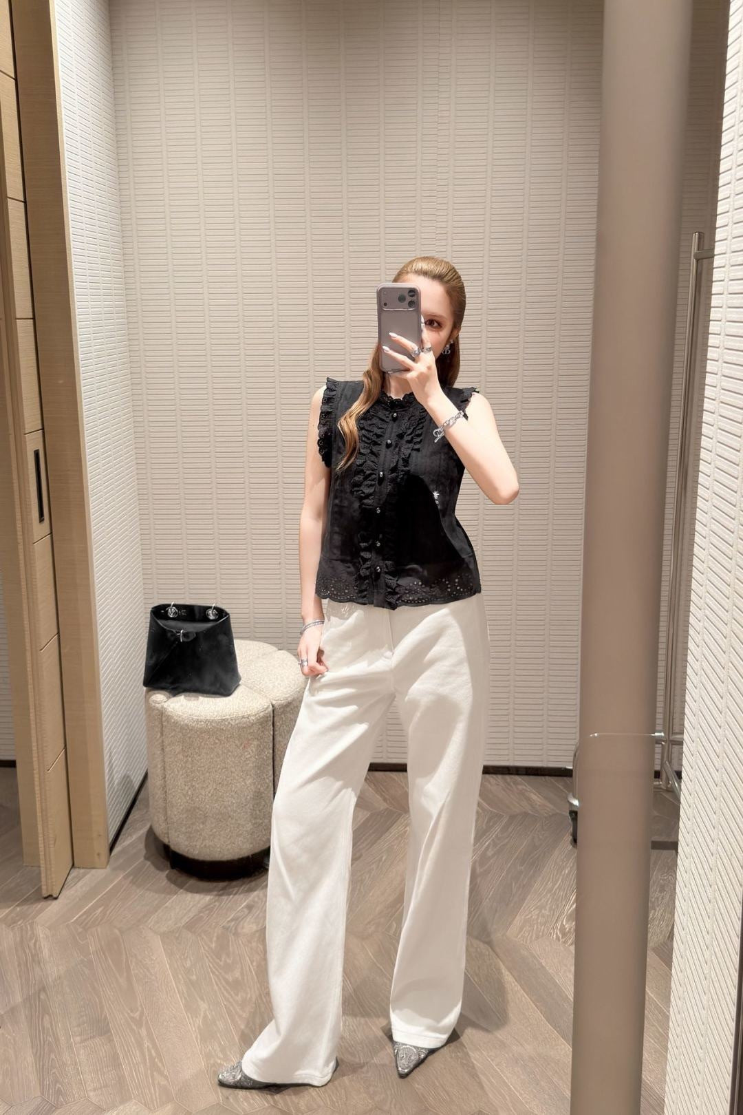 26ss Embroidered Ruffled Trim Vest
