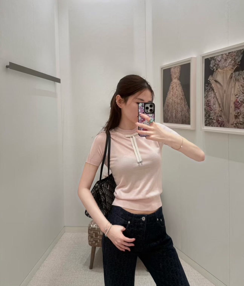 26ss Bow-tie collar knit T-shirt