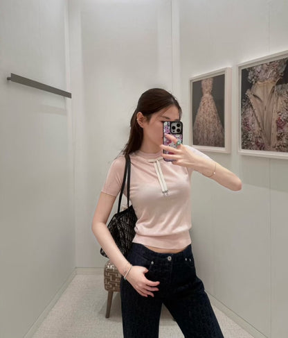 26ss Bow-tie collar knit T-shirt