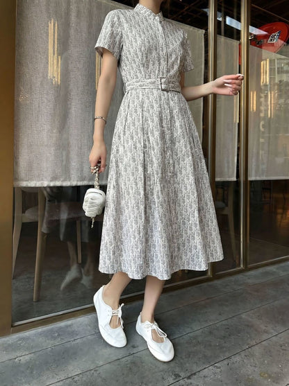 26ss Jacquard Long Pleated Dress