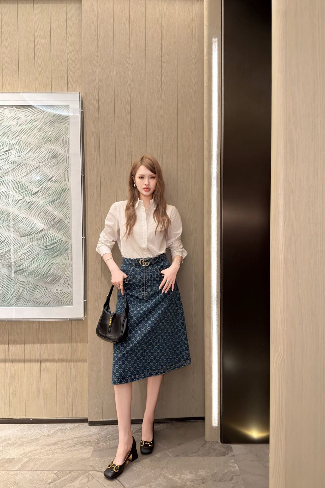 26ss Jacquard Denim Midi Skirt