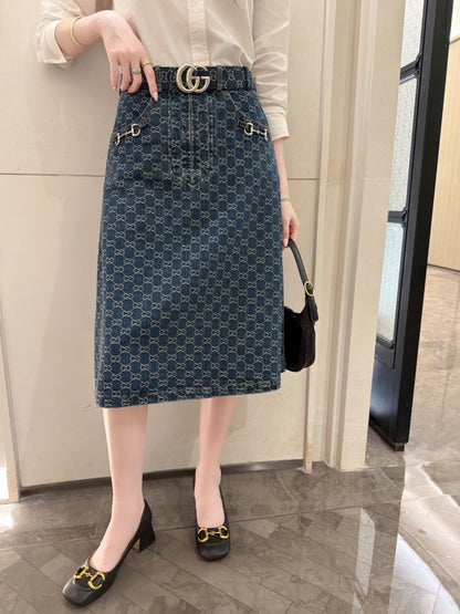 26ss Jacquard Denim Midi Skirt