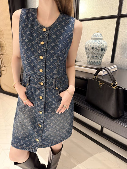 26ss Jacquard Denim Sleeveless Dress