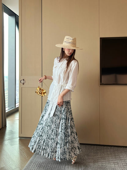 26ss Pleated midi skirt