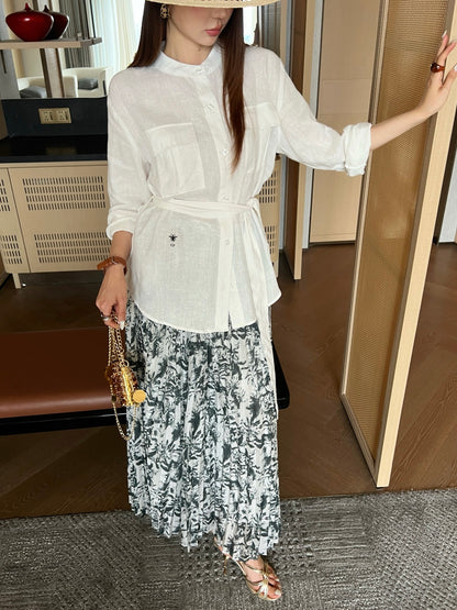 26ss Pleated midi skirt