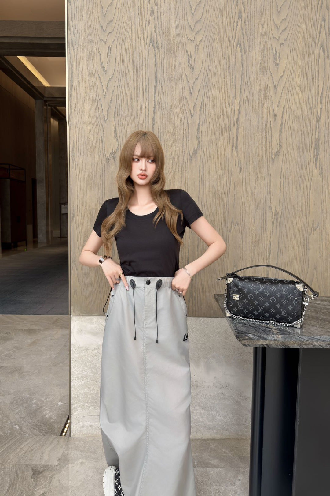 26ss Drawstring cargo skirt