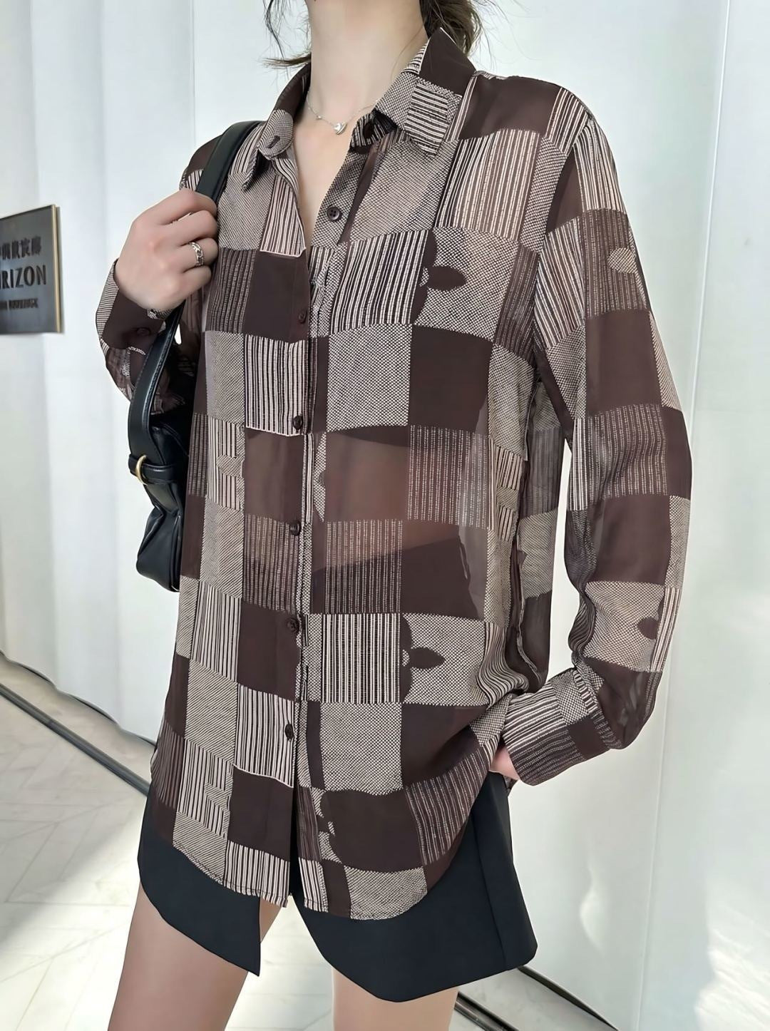 26ss Checkered print loose-fitting sun-protective shirt