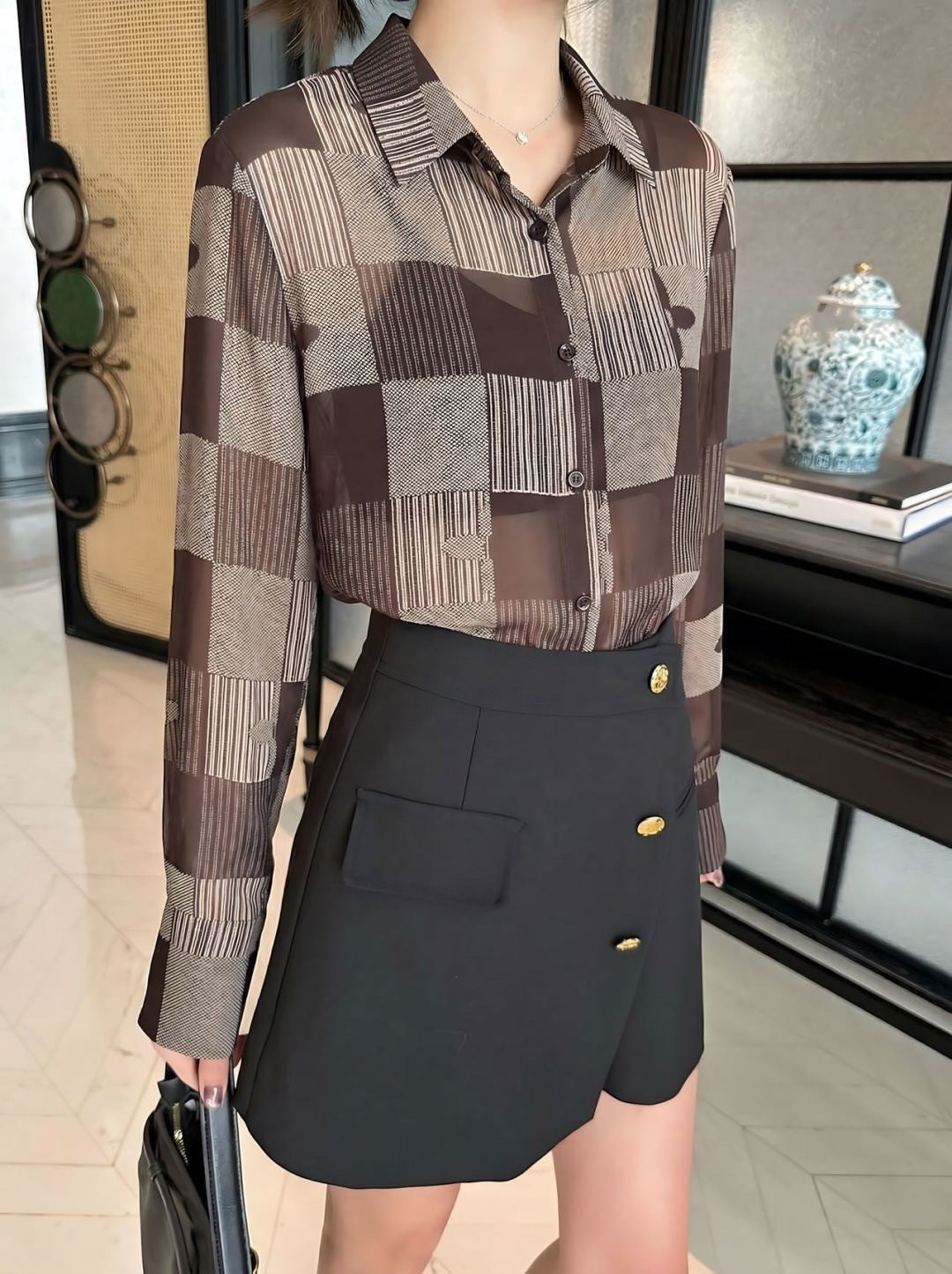 26ss Checkered print loose-fitting sun-protective shirt