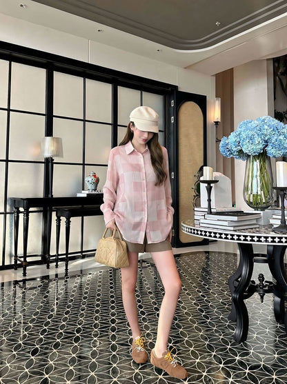 26ss Checkered print loose-fitting sun-protective shirt