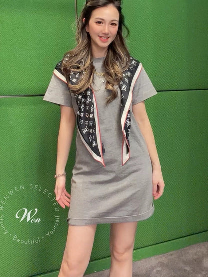 26ss Long T-shirt with silk scarf embellishment
