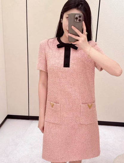 26ss Bow-decorated woven dress