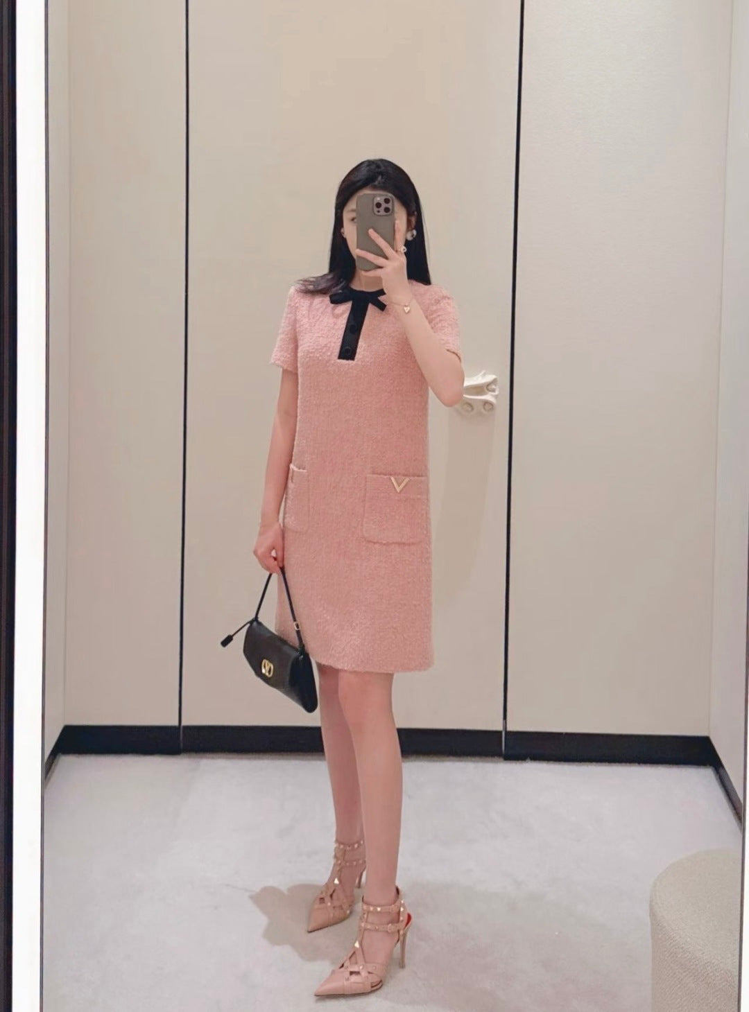 26ss Bow-decorated woven dress