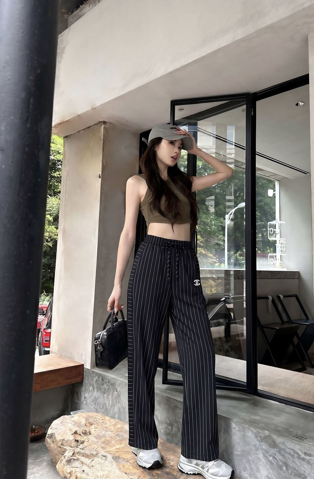 26ss Striped Embroidered Wide-Leg Pants