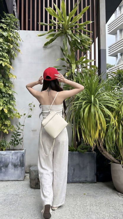 26ss Striped Embroidered Wide-Leg Pants