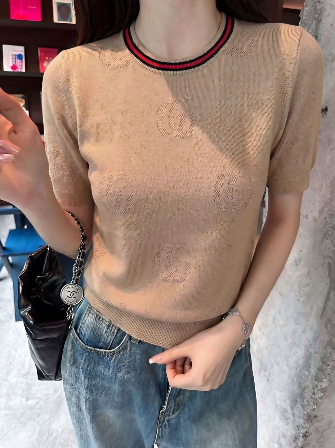 26ss Jacquard pattern crew neck sweater