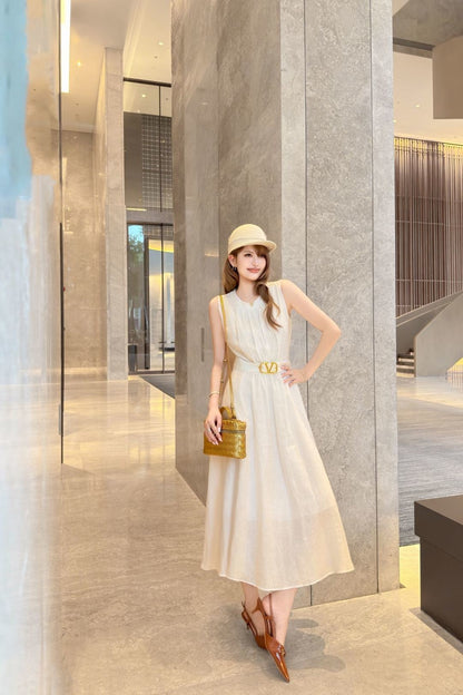 26ss V-shaped dress with metal belt