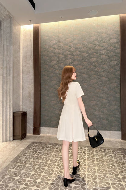 26ss Color-blocked trim dress