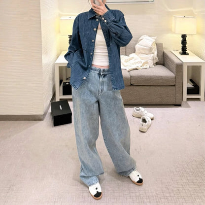 26ss Wide-leg jeans with embroidered cable knit trim