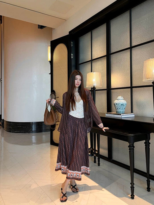 26ss Monogram Print Shirt/Elastic Waist Skirt