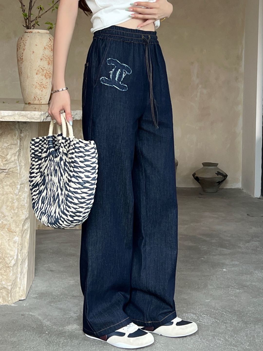 26ss Elastic Waist Wide-Leg Jeans