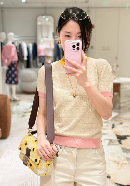 26ss Macaron Color Scheme 3D Knit T-Shirt