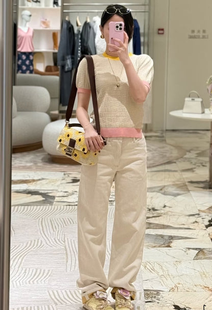 26ss Macaron Color Scheme 3D Knit T-Shirt
