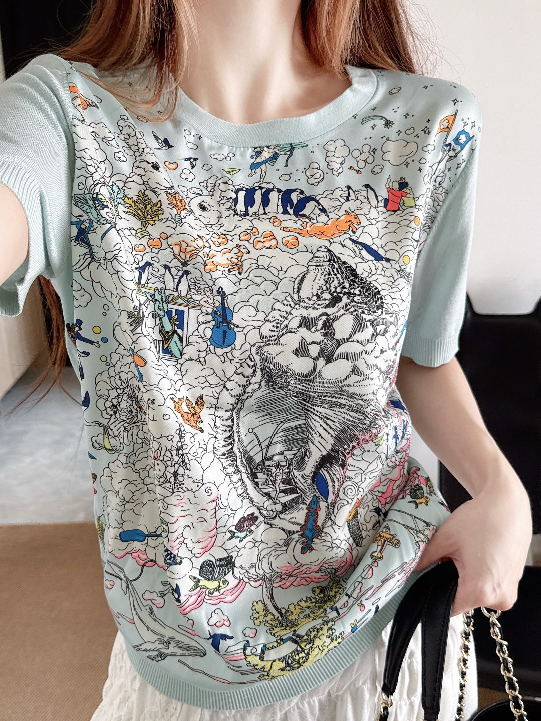26ss Printed Pattern Patchwork Knit T-Shirt