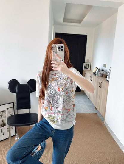 26ss Printed Pattern Patchwork Knit T-Shirt