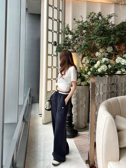 26ss Color-block elastic waist straight pants