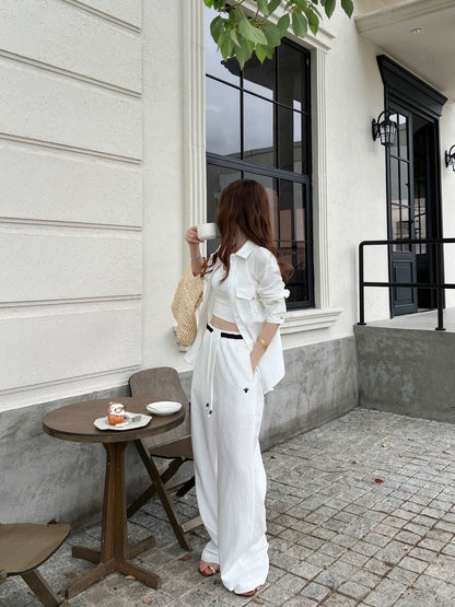 26ss Color-block elastic waist straight pants
